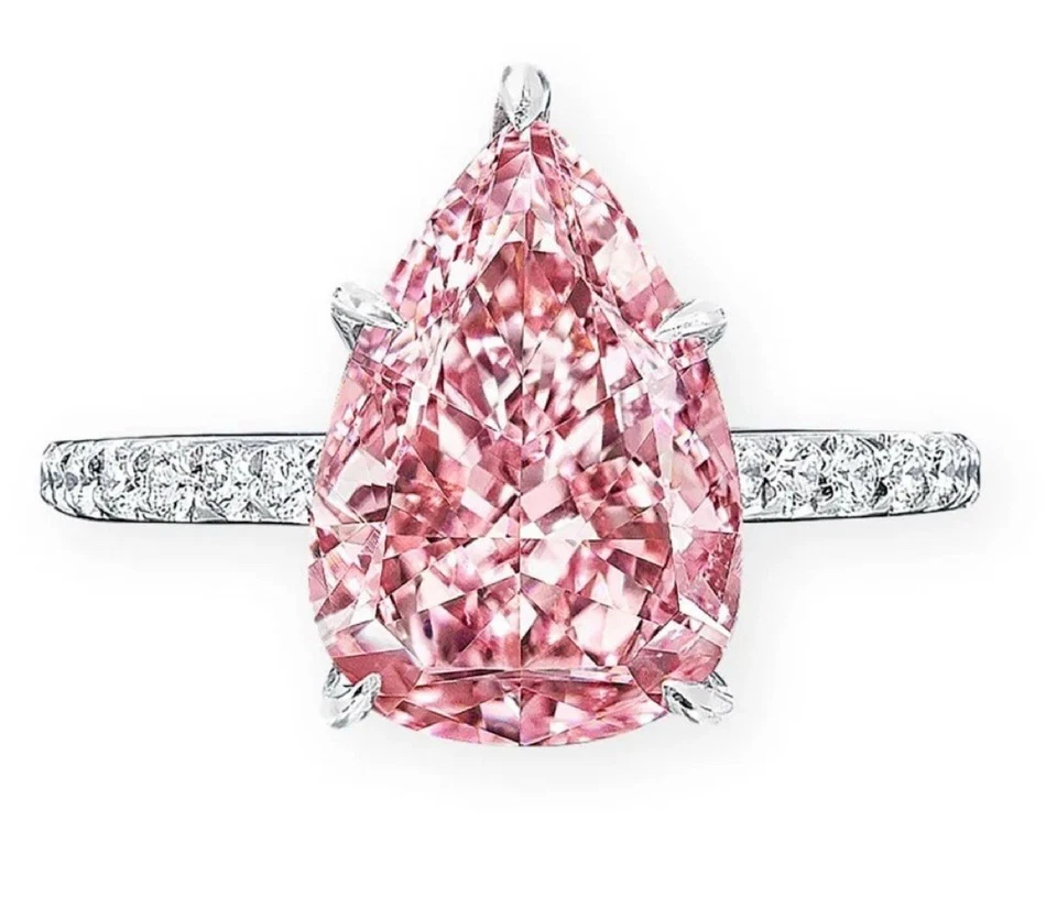 2.57 Ct Center Pear Shape Fancy Pink Lab Grown Diamond Ring 14K White Gold - Image 1 of 4