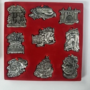 Vtg Twas The Night Before Christmas Story Zinc Ornament 9pc Story Lines On Back - Picture 1 of 7