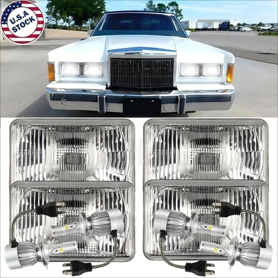 4PC Chrome 4X6"GLASS Headlight Fit Mercury Grand Marquis+Town Car+Continental S+ - Image 1 of 4