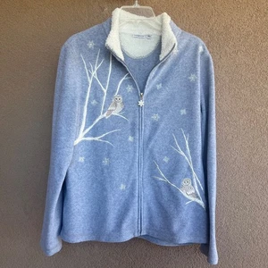 Croft and Barrow Embroidered Winter owl Full Zip Cardigan Womans Medium Sweater - Picture 1 of 9