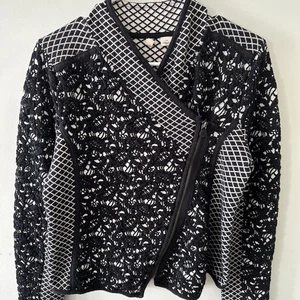 Anthropologie Moth Women's Medium Jacquard Asymmetrical Moto Zip Lace Jacket - Picture 1 of 10