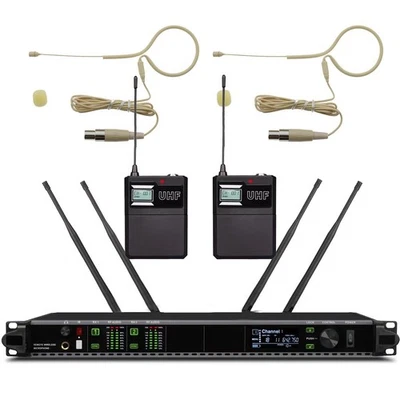 MICWL AD4D-MX153 Headset Wireless Microphone System 2 Beige HeadMic Stage Karaoke Sing