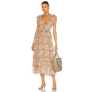 Ulla Johnson Isadora Kleid Gardenia Gr. 0 Blumen Seide Chiffon Stufen Pfirsich Rosa - Bild 1 von 23