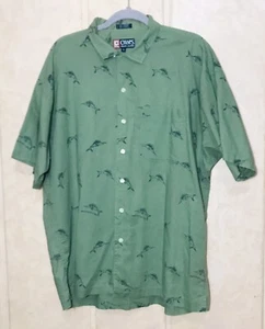 VTG Chaps Ralph Lauren Linen XL Cotton Brown Swordfish Short Sleeve Mens Shirt - Picture 1 of 9