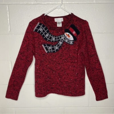 Suéter Mandal Bay Feo Navidad De Colección Para Mujer Talla Pequeña Rojo Muñeco de Nieve Bordado Foto 1 de 4