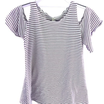 Jersey Gilli Blanco y Púrpura Rayas Hombro Frío Tejido Manga Corta Náutico Foto 1 de 4