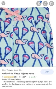 Neu Neu mit Etikett Vineyard Vines Lacrosse Jogginghose Mädchen XS 5 6 Loungewear Fleece $ 45 Pyjama - Bild 1 von 2