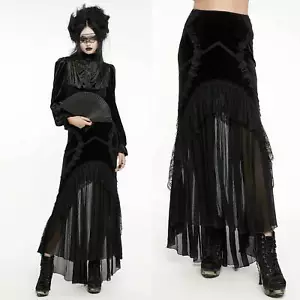 PUNK RAVE Gothic Rock Lang Schwarz Samt mit viel Tüll Goddess Skirt EDEL GOTIK - Bild 1 von 10