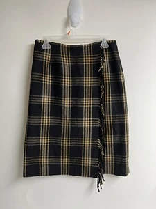 Kasper Sport Skirt Midi Plaid Black Wool Blend Wrap Woman Sz 8 - Picture 1 of 11