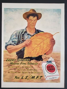 1946 Lucky Strike Cigarettes Vintage Magazine Ad – Farmer Holding Tobacco Leaf - Picture 1 of 1