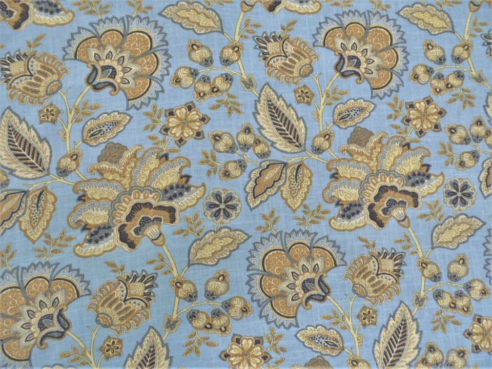 Belle Maison Monique Linen Upholstery Drapery Fabric Powder Blue Floral MM38 - Image 1 of 1