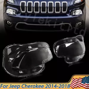 For 2014-2018 Jeep Cherokee Left Right Front Headlight Lens HeadLamp Cover Shell - Foto 1 di 13