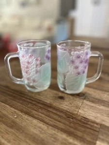 Floral Frosted Glass Mugs Hydrangea Garden 12 oz Set Of 2 Green Pink Purple - Picture 1 of 9