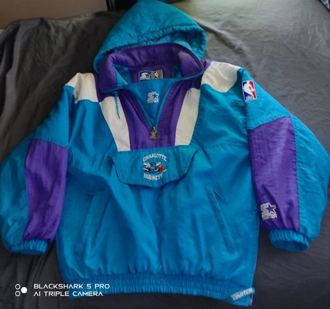 Vintage '90s 1/2 Zip Pullover Coat Charlotte Hornets READ DESCRIPTION Pefect Cover