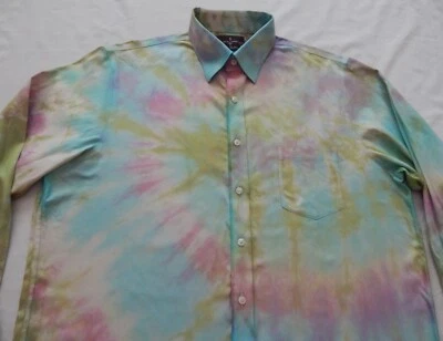 Camisa Tie Dye Verde Arco Iris Manga Larga Abotonada - XL Para Hombres Psicodélica 17 Foto 1 de 4