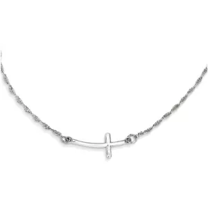 Sterling Silver Small Sideways Curved Cross Necklace QG3462-18" - Picture 1 of 1