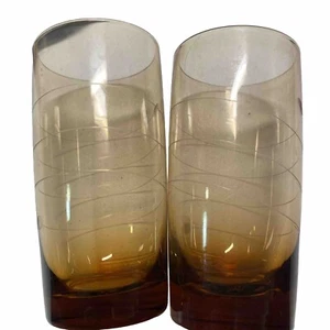 LENOX CRYSTAL  -- TUSCANY SEASONS  --   HIGHBALL TUMBLERS  Set Of 2-Amber Color - Picture 1 of 9