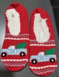 Zapatillas de invierno para mujer (8-10) rojas camioneta pickup con pinzas de goma de árbol cálidas divertidas - Imagen 1 de 5