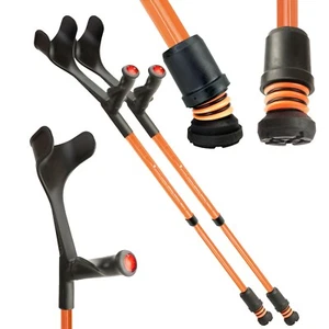 Flexyfoot Open Cuff Crutches - Comfort Grip - Fixed Crutch - Anti Shock - Orange - Picture 1 of 10