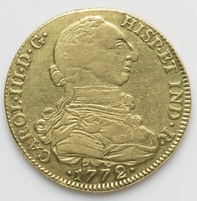 Colombia 1772 NR-VJ - Charles III Gold 8 Escudos - CH XF - VERY ATTRACTIVE - Image 1 of 2