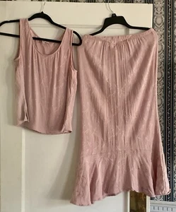 Vtg Spencer Alexis 2 PC Pink MED Lace Shell Tank Top & LG Skirt Fairy Jaquard ** - Picture 1 of 17