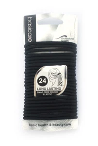 Basicare Elastic Black Hair Bands Round Pack of 24 Hair Ties Ponytail Holders - Picture 1 of 1