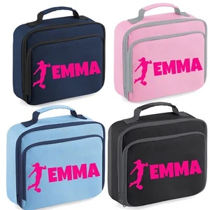 Personalised Girls Lunch Bag School with Female Footballer Insulate Packed Lunch - Picture 1 of 17