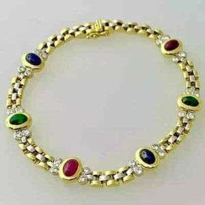 Oval Sapphire Emerald Lab Created Diamond Tennis Bracelet 14k Yellow Gold Plated - Picture 1 of 5