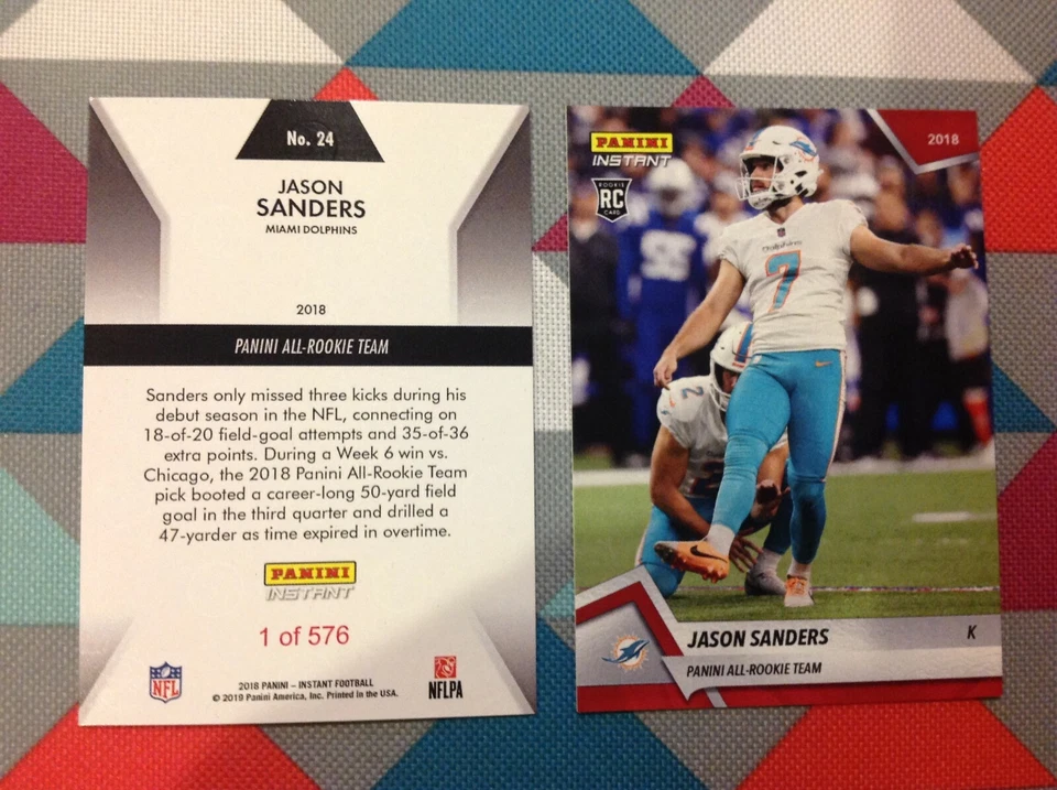 Jason Sanders #24 Dolphins  - RC Red Base 2018 Panini Instant All Rookie Team - Image 1 of 1