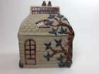 hübsche kleine Keramik Dose Haus mit Baum & Vögeln Handarbeit vintage 