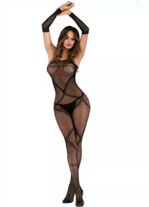 Erotik Body Stocking Body blickdicht Träger Muster Dessous Nachtwäsche - Bild 1 von 6