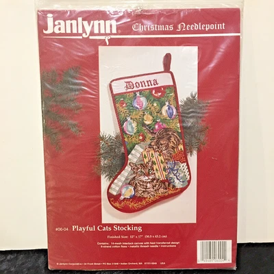Janlynn Needlepoint Kit Christmas Stocking Playful Cats 06-04 Vintage Kitten NEW - Image 1 of 4