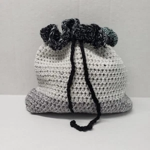 Handmade Crochet Drawstring Pouch Gray Small Purse Makeup Bag Renaissance Witchy - Picture 1 of 11