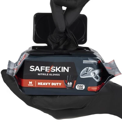 SAFESKIN 重型丁腈一次性无乳胶手套 (40/160/1600 包),... — 第 1/4 张图片