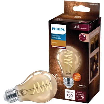 Philips 60W Equivalent Amber Medium A19 Dimmable Vintage LED Light Bulb 565796 - Image 1 of 4