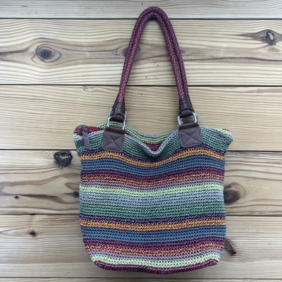 Bolso de Hombro The Sak Rayas Verde Borgoña Naranja Doble Asa 15" Foto 1 de 4