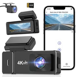 Dash Cam Front and Rear 4k+1080P, CHORTAU WiFi Dual Dash Cam with APP, - Picture 1 of 5