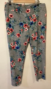 Jules and Leopold Floral on Black White Gingham Leggings L/G NWOT - Picture 1 of 6