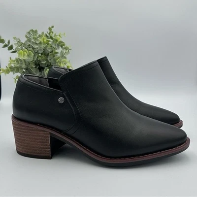 Bota de cuero negra para mujer Hush Puppies botín de tacón ancho talla 8,5 Foto 1 de 4