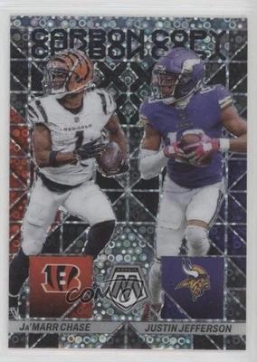 2023 Mosaic Carbon Copy No Huddle Silver Prizm Ja'Marr Chase Justin Jefferson - Image 1 of 2