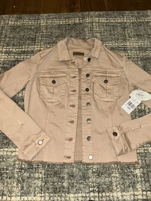 Kut From The Kloth KARA Denim Jacket Womens Medium Frayed Hem Blush - Image 1 of 4