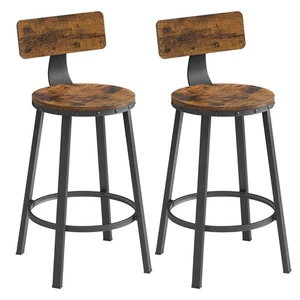 Bar Stools Kitchen Stools Set of 2 High Back Rustic Brown and Black - Picture 1 of 15
