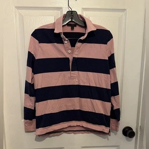 J. CREW Damen rosa & dunkelblau gestreiftes Langarm Rugby Shirt mit Kragen Größe S - Bild 1 von 5