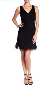 Nicole Miller New York Women's Size 12 Black Lace Dress Feather Trim Sleeveless - Picture 1 of 11