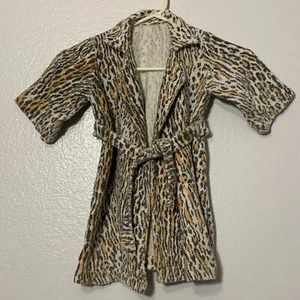 Vintage 1950s Childrens Leopard Print Bathrobe Terry Cloth Kids Child Robe 50s - Picture 1 of 16