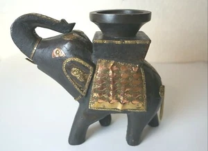 Figurine Candle Holder Retro Artwork Wooden Decorated Brass/Copper Gift - Picture 1 of 11