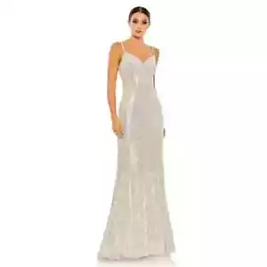 Mac Duggal 11276 Pailletten ärmelloses Säulenkleid Größe 0 NEU $ 358 Akt silber - Bild 1 von 4