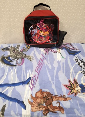 1996 Vintage Yu-Gi-Oh Twin Bed Sheet & Insulated Lunchbox Millennium Puzzle Set - Image 1 of 4