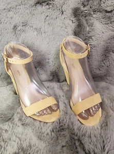 Schutz Enida Women Heels Sandals 6.5B Beige Suede Open Toe Slingback Block Shoes - Picture 1 of 16