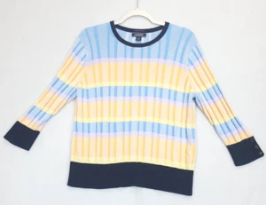 Lands End Damen LP Pullover Pastell Streifen Supima Baumwolle Rundhalsausschnitt Strick Preppy - Bild 1 von 11